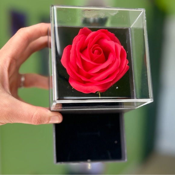 Encased Red Faux Floral Sliding Drawer Jewelry Box Ring Cute Danity Holder - Picture 4 of 6